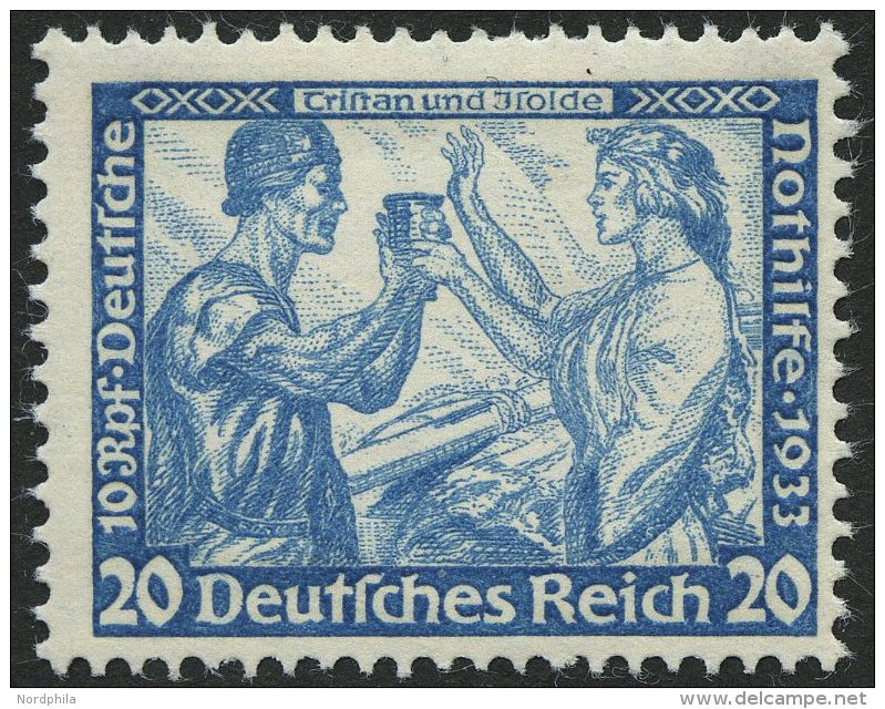 Dt. Reich 505A *, 1933, 20 Pf. Wagner, Gez&auml;hnt K 14:13, Falzrest, Pracht - Gebraucht
