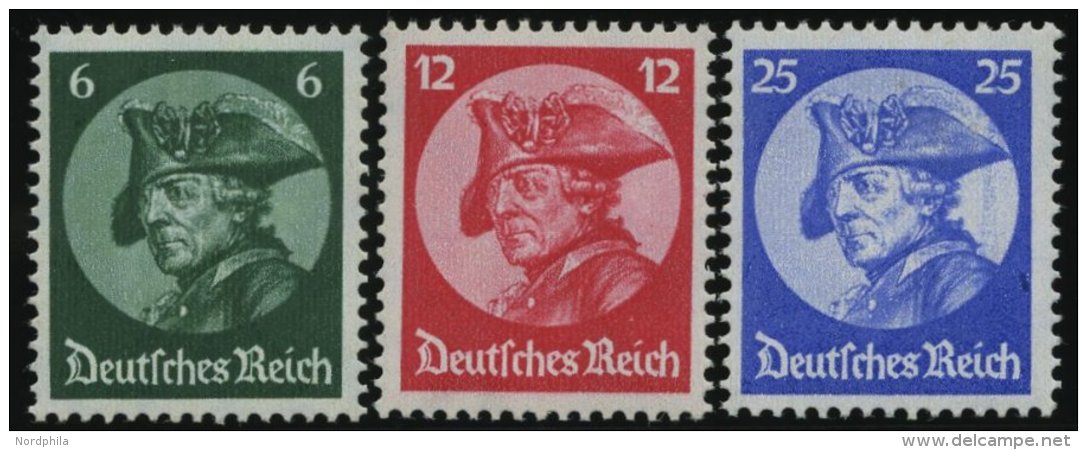 Dt. Reich 479-81 **, 1933, Friedrich Der Gro&szlig;e, Normale Z&auml;hnung, Prachtsatz, Endwert Gepr. D. Schlegel, Mi. 3 - Sonstige & Ohne Zuordnung