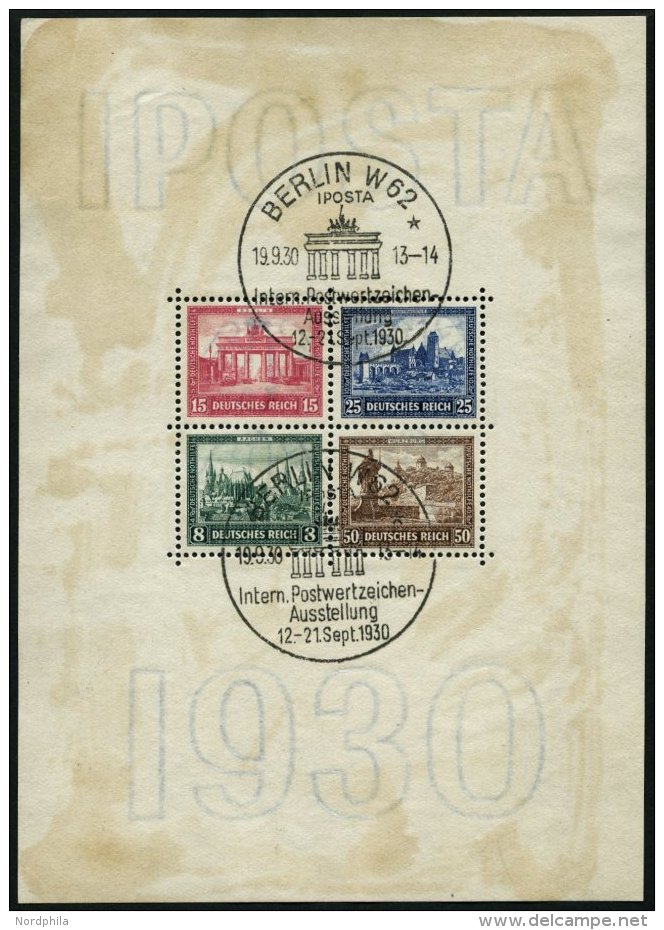 Dt. Reich Bl. 1 O, 1930, Block IPOSTA, Sonderstempel, R&auml;nder Leimfleckig Sonst Pracht, Mi. 2000.- - Usados