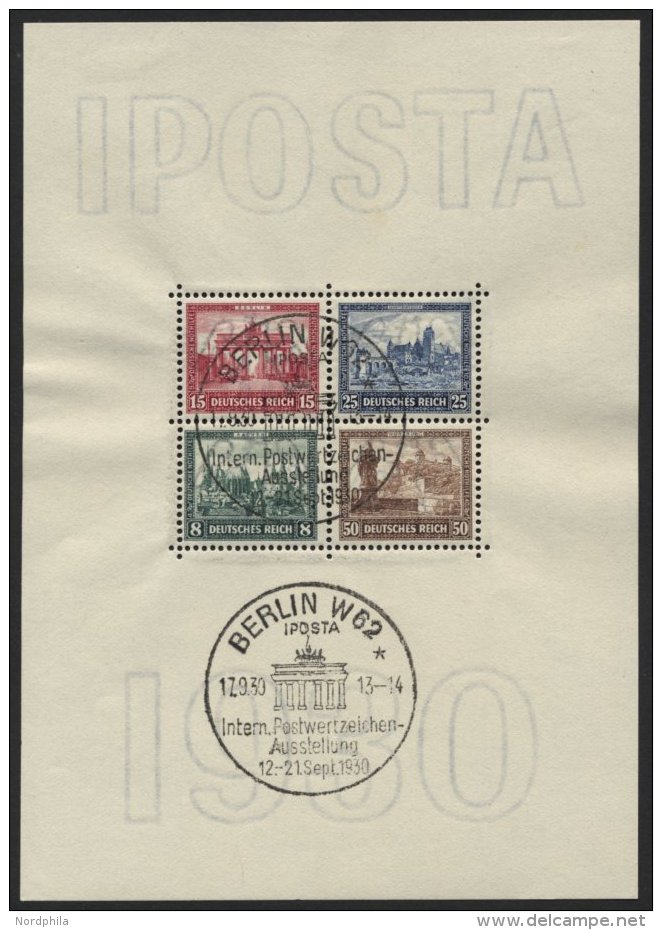 Dt. Reich Bl. 1 O, 1930, Block IPOSTA, Sonderstempel, Pracht, Mi. 2000.- - Oblitérés