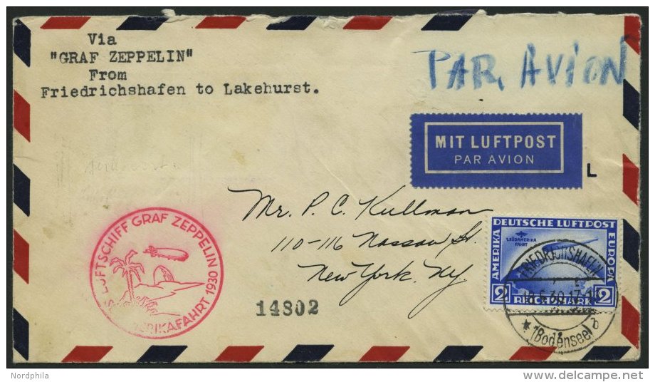 Dt. Reich 438Y BRIEF, 1930, 2 RM S&uuml;damerikafahrt, Wz. Liegend, Auf S&uuml;damerikafahrtbrief, Feinst, Mi. 500.- - Sonstige & Ohne Zuordnung
