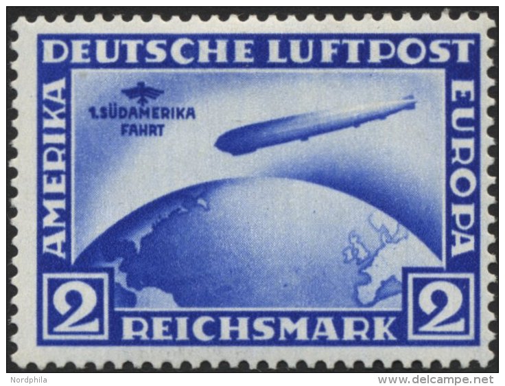 Dt. Reich 438X *, 1930, 2 RM S&uuml;damerikafahrt, Wz. Stehend, Falzrest, Pracht, Mi. 400.- - Gebraucht