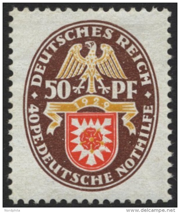 Dt. Reich 434I *, 1929, 50 Pf. Nothilfe Mit Abart PE Statt PF, Falzreste, Pracht, Signiert, Mi. 200.- - Usados