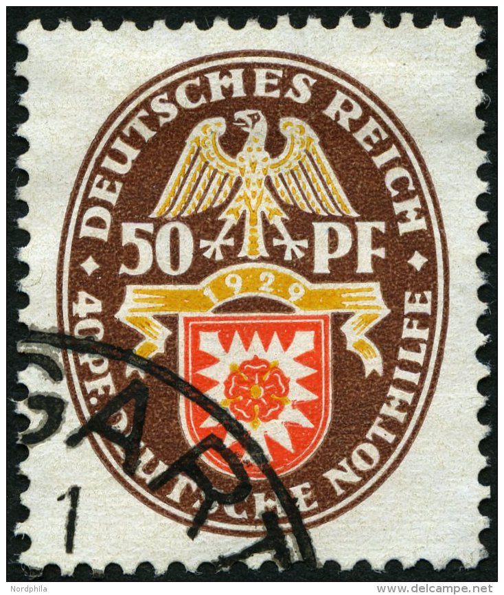 Dt. Reich 434 O, 1929, 50 Pf. Nothilfe, Pracht, Mi. 120.- - Usados