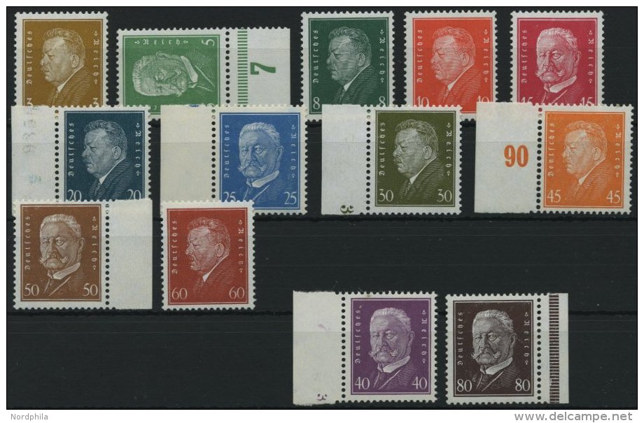 Dt. Reich 410-22 **, 1928, Reichspr&auml;sidenten, Postfrisch, Meist Randst&uuml;cke, Prachtsatz, Fotoattest A. Schlegel - Sonstige & Ohne Zuordnung