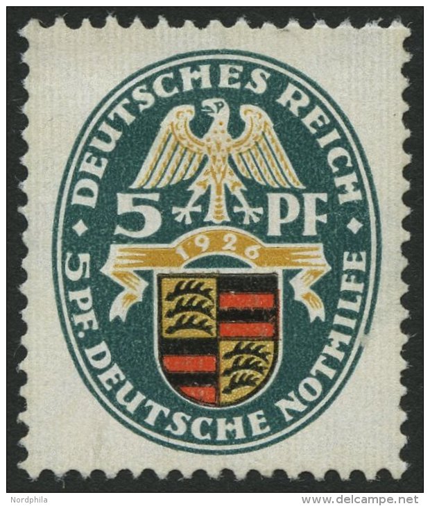 Dt. Reich 398X *, 1926, 5 Pf. Nothilfe, Wz. Stehend, Falzrest, Gummi Nicht Original, Pracht - Gebraucht