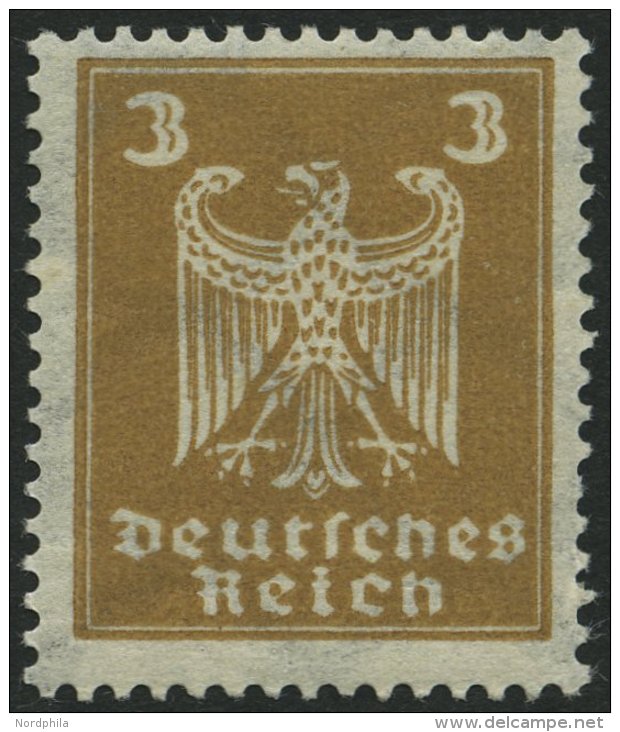 Dt. Reich 355Y *, 1924, 3 Pf. Reichsadler, Wz. Liegend, Falzrest, &uuml;blich Gez&auml;hnt Pracht, Mi. 120.- - Gebraucht