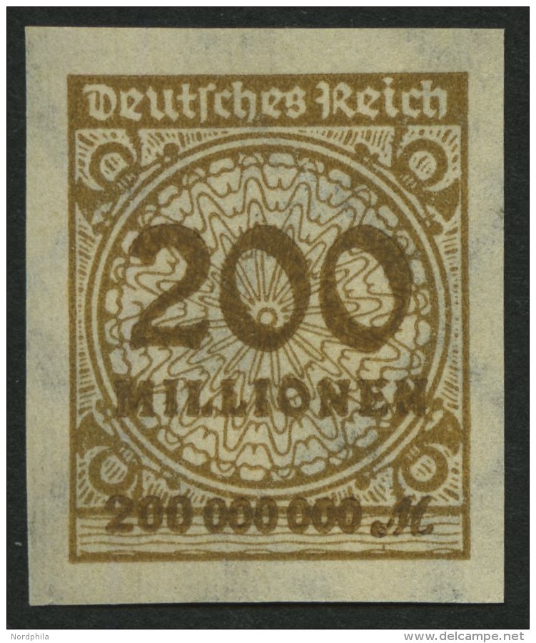 Dt. Reich 323AUHT **, 1923, 200 Mio. M. Ockerbraun, Ungez&auml;hnt, Mit Sprung In Der Rosette, Pracht - Otros & Sin Clasificación