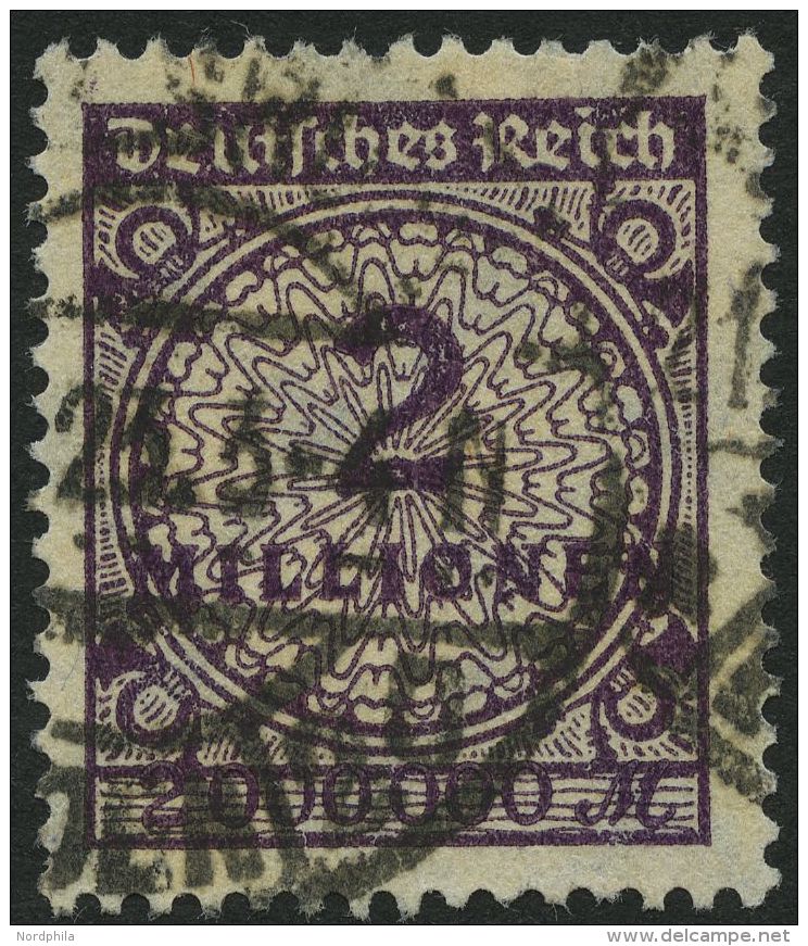 Dt. Reich 315b O, 1923, 2 Mio. M. Dunkelpurpur, Sauberer Stempel KARLSRUHE, Pracht, RR!, Fotoattest Dr. Oechsner, Mi. 10 - Sonstige & Ohne Zuordnung