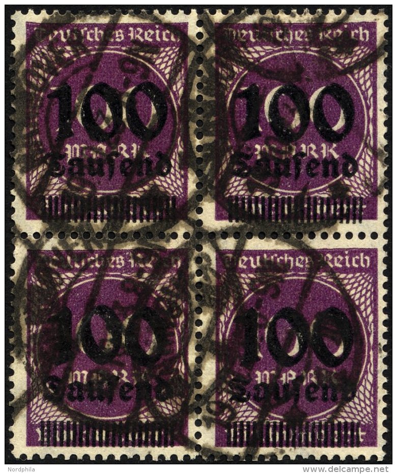 Dt. Reich 289a VB O, 1923, 100 Tsd. Auf 100 M. Graupurpur Im Viererblock, Linke Untere Marke Ein Zahn Etwas Verk&uuml;rz - Usados