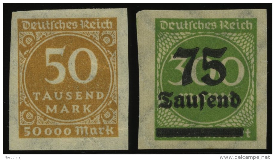 Dt. Reich 275aU,286U *, 1923, 50 Tsd. M. Dunkelocker Und 75 Tsd. Auf 300 M. Gelblichgr&uuml;n, Ungez&auml;hnt, Falzreste - Otros & Sin Clasificación