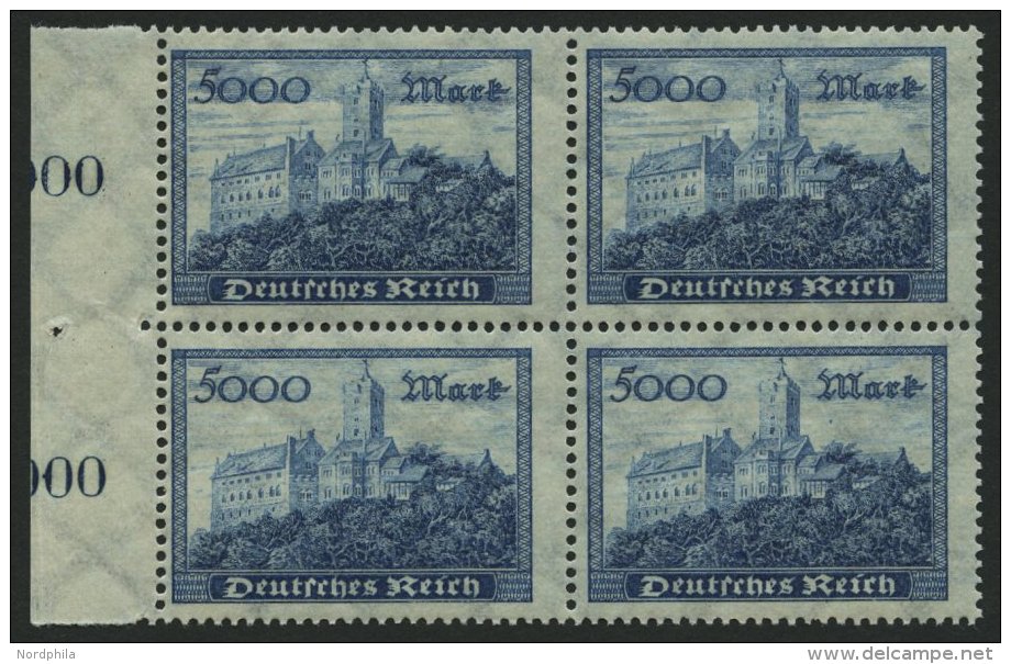 Dt. Reich 261b VB **, 1923, 5000 M. Dunkelgr&uuml;nlichblau Im Randviererblock, Pracht, Gepr. Infla, Mi. 88.- - Otros & Sin Clasificación