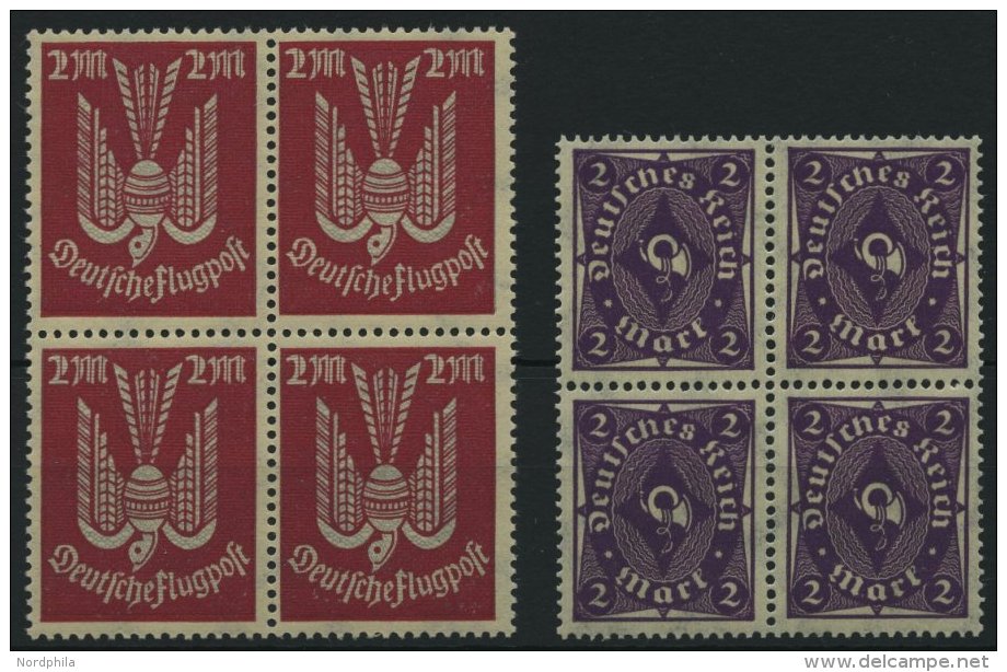 Dt. Reich 216b,224aa VB **, 1922, 2 M. Rot/grau Und Dunkelpurpurviolett, Je Im Viererblock, Pracht, Gepr. Infla, Mi. 92. - Otros & Sin Clasificación