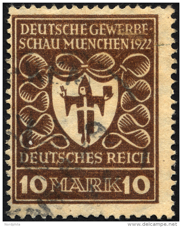 Dt. Reich 203b O, 1922, 10 M. Lilabraun Gewerbeschau, &uuml;blich Gez&auml;hnt Pracht, Gepr. Dr. Oechsner, Mi. 120.- - Usados