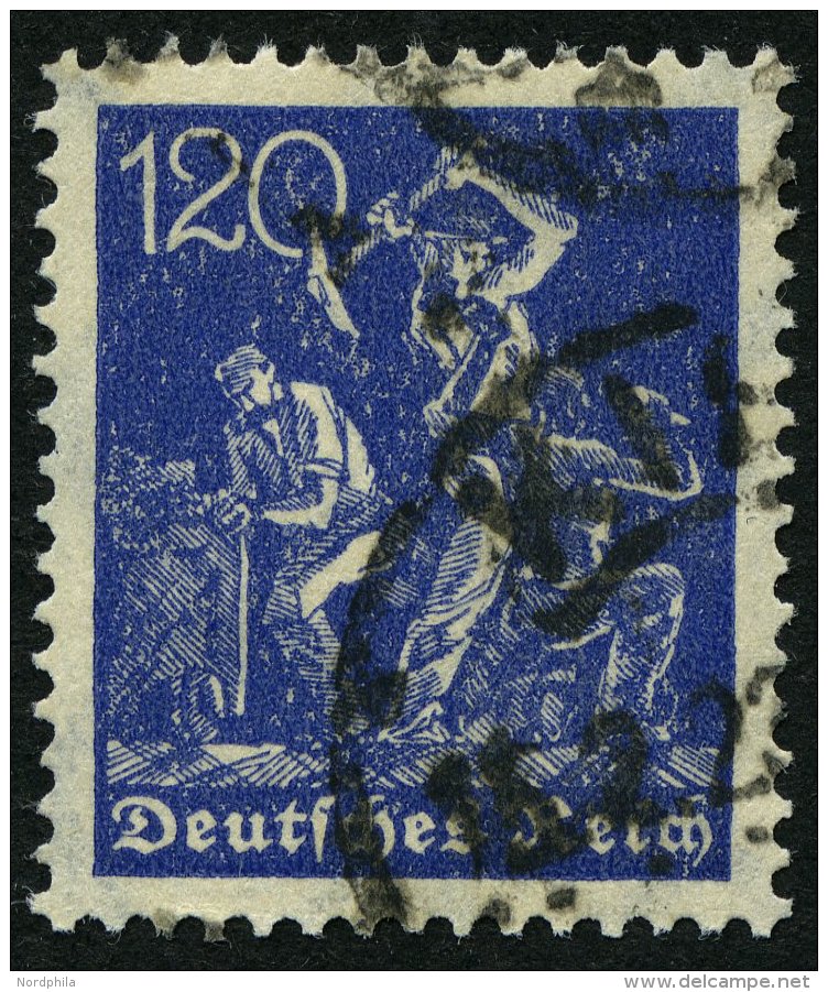 Dt. Reich 188 O, 1922, 120 Pf. Schw&auml;rzlichblau, Wz. 2, Pracht, Gepr. Bechtold, Mi. 140.- - Usados