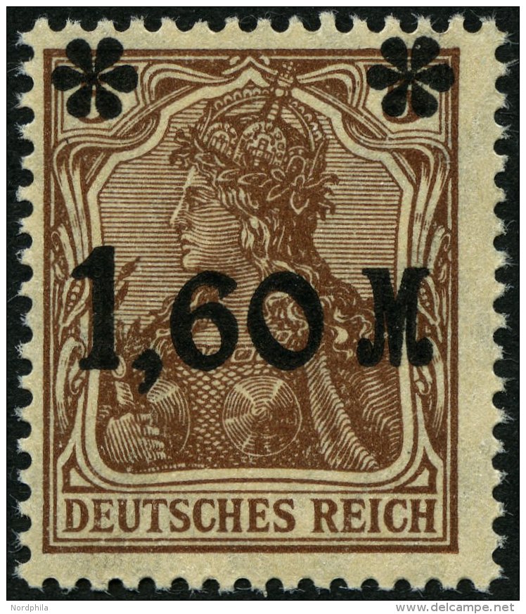 Dt. Reich 154Ib **, 1921, 1.60 M. Auf 5 Pf. Dunkelbraun, Aufdruck Mattgl&auml;nzend, Pracht, Fotobefund Bechtold, Mi. 23 - Gebraucht