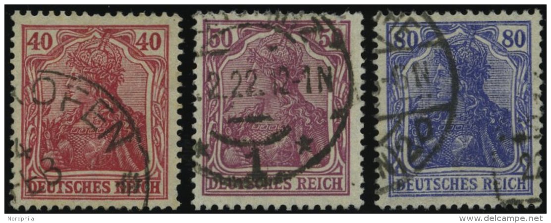 Dt. Reich 145/6,149I O, 1920, 40, 50 Und 80 Pf. Germania, Type I, 3 Werte &uuml;blich Gez&auml;hnt Pracht, Gepr. Tworek, - Oblitérés