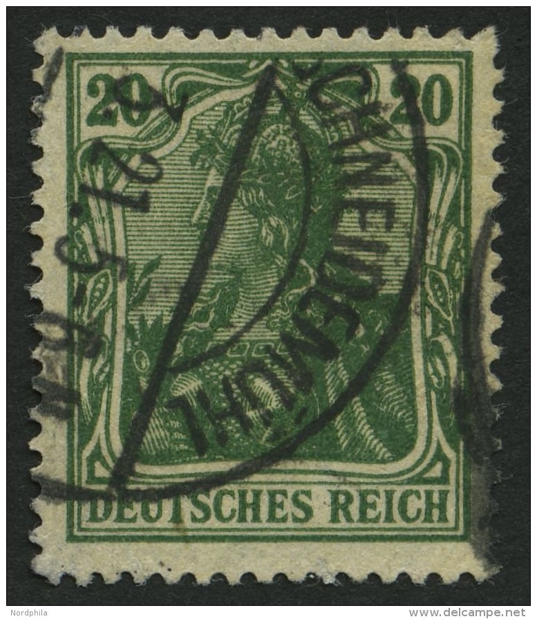 Dt. Reich 143c O, 1920, 20 Pf. Dunkelblaugr&uuml;n, Normale Z&auml;hnung, Pracht, Gepr. Zenker, Mi. 130.- - Gebraucht