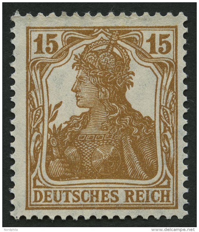 Dt. Reich 100b **, 1916, 15 Pf. Olivbraun, Pracht, Gepr. Infla, Mi. 80.- - Gebraucht