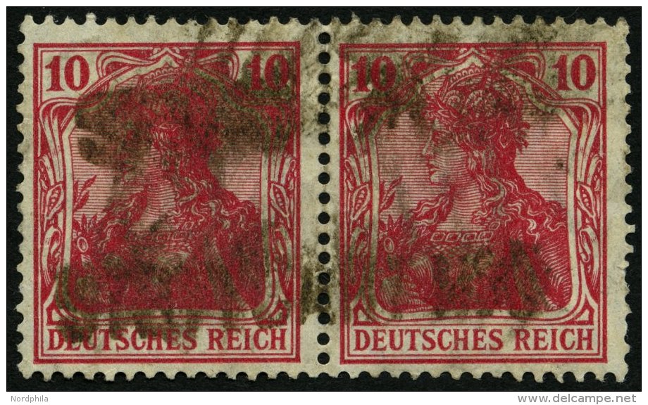 Dt. Reich 86IId Paar O, 1915, 10 Pf. Karmin Kriegsdruck Im Waagerechten Paar, Feinst, Gepr. J&auml;schke, Mi. 220.- - Gebraucht