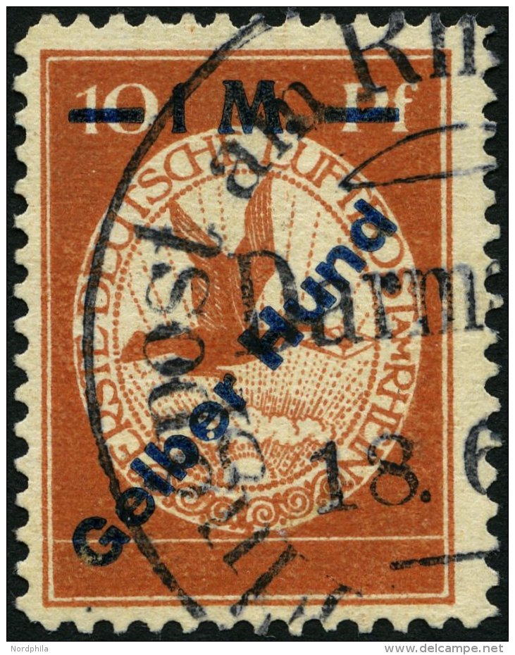 Dt. Reich IV O, 1912, 1 M. Auf 10 Pf. Gelber Hund, Pracht, Mi. 200.- - Usados
