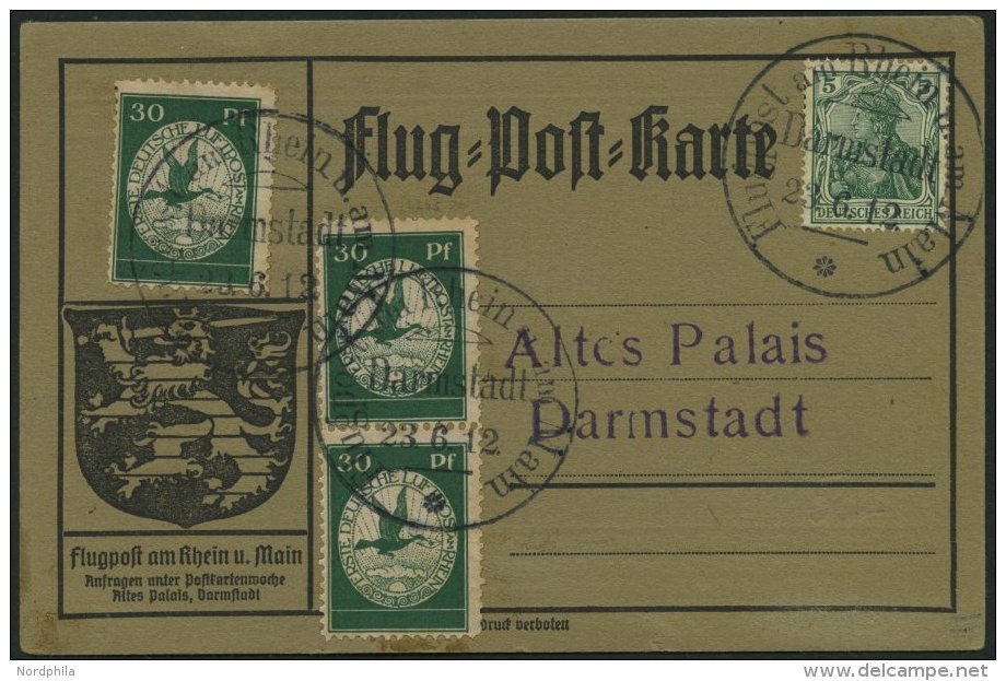 Dt. Reich III BRIEF, 1912, 30 Pf. Flugpost Am Rhein- Und Main, 3x Auf Karte Mit Sonderstempel DARMSTADT, Pracht, Mi. 400 - Otros & Sin Clasificación