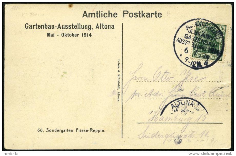 Dt. Reich 85I BRIEF, 1914, 5 Pf. Gr&uuml;n Friedensdruck Auf Sonderkarte Mit Sonderstempel ALTONA JUBIL&Auml;UMS GARTENB - Usados