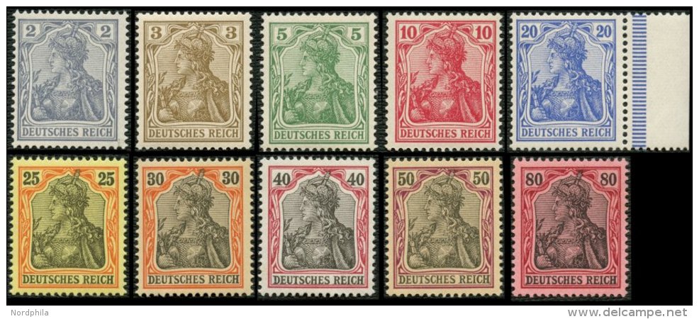 Dt. Reich 68-77 **, 1902, 2 - 80 Pf. Germania, Ohne Wz., Postfrischer Prachtsatz, Fotoattest Dr. Oechsner, Mi. 2500.- - Sonstige & Ohne Zuordnung