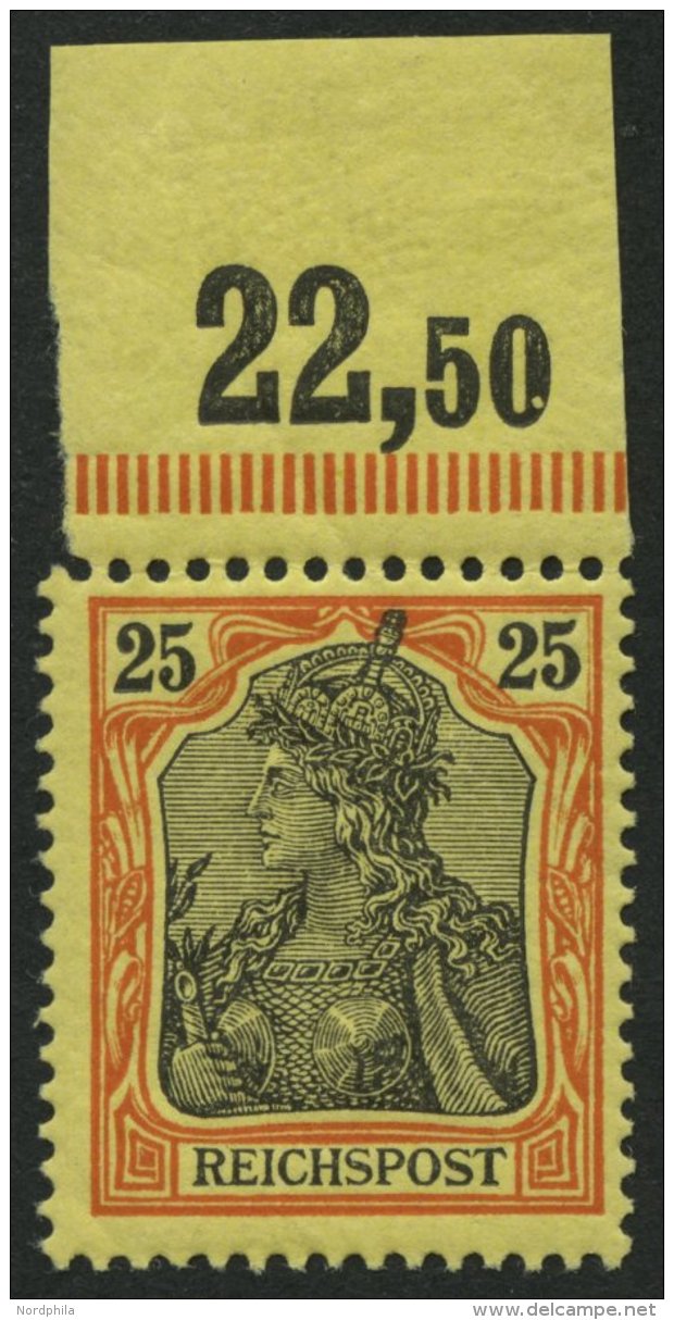 Dt. Reich 58 **, 1900, 25 Pf. Reichspost, Oberrandst&uuml;ck (dort Falzrest), Postfrisch, Pracht, Mi. (85.-) - Autres & Non Classés