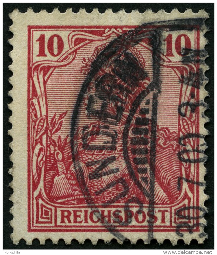 Dt. Reich 56b O, 1900, 10 Pf. Rotkarmin Reichspost, &uuml;blich Gez&auml;hnt Pracht, Gepr. Zenker, Mi. 100.- - Usados