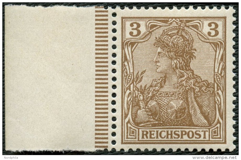 Dt. Reich 54b **, 1900, 3 Pf. Dunkelorangebraun Reichspost Mit Linkem Bogenrand, Postfrisch, Kabinett, Gepr. J&auml;schk - Otros & Sin Clasificación