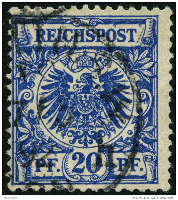 Dt. Reich 48ba O, 1892, 20 Pf. Schwarzblau, Bugspur Sonst &uuml;blich Gez&auml;hnt Pracht, Gepr. Zenker, Mi. 90.- - Gebraucht
