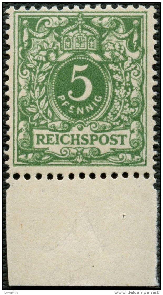 Dt. Reich 46a **, 1889, 5 Pf. Gr&uuml;n, Unterrandst&uuml;ck, Postfrisch, Kabinett, R!, Fotoattest J&auml;schke-L., Mi. - Sonstige & Ohne Zuordnung