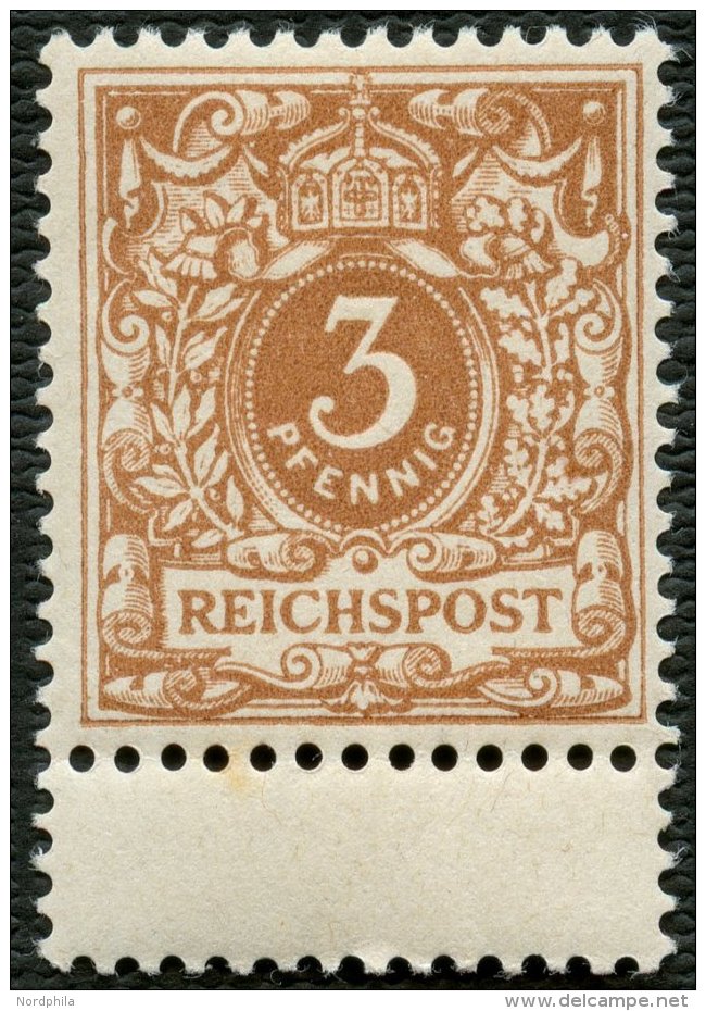 Dt. Reich 45d **, 1897, 3 Pf. R&ouml;tlichocker Mit Unten Anh&auml;ngendem Steg, Postfrisch, Pracht, Gepr. Zenker Und Fo - Sonstige & Ohne Zuordnung