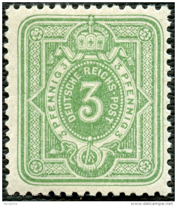 Dt. Reich 39Ib **, 1880, 3 Pf. Gelblichgr&uuml;n Fr&uuml;hauflage, Postfrisch, Pracht, Fotobefund Wiegand, Mi. 300.- - Otros & Sin Clasificación