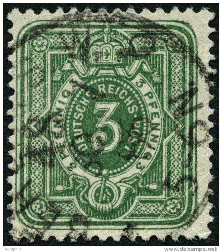 Dt. Reich 39aa O, 1884, 3 Pf. Dunkelgr&uuml;n, Eckbug Sonst Pracht, Gepr. Zenker, Mi. 100.- - Gebraucht