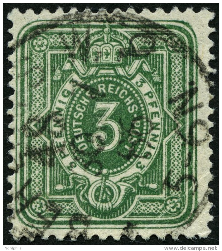 Dt. Reich 39aa O, 1884, 3 Pf. Dunkelgr&uuml;n, Eckbug Sonst Pracht, Gepr. Zenker, Mi. 100.- - Usados