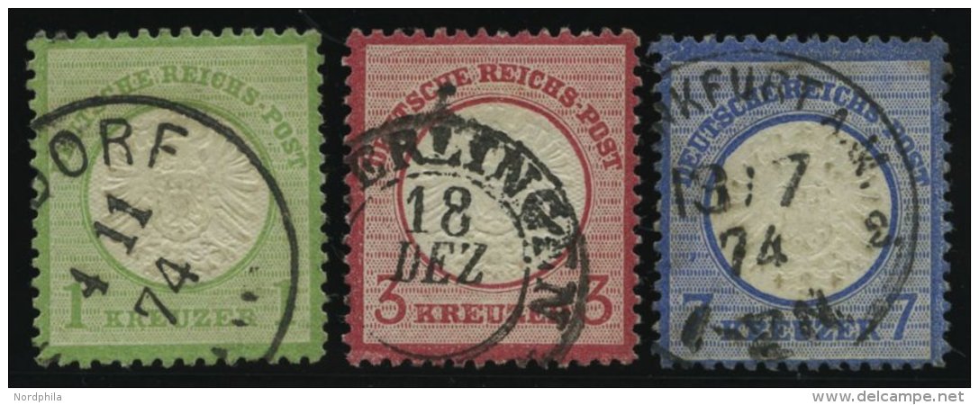 Dt. Reich 23,25/6 O, 1872, 1, 3 Und 7 Kr. Gro&szlig;e Brustschilde, 2 Prachtwerte, Mi. 144.- - Usados