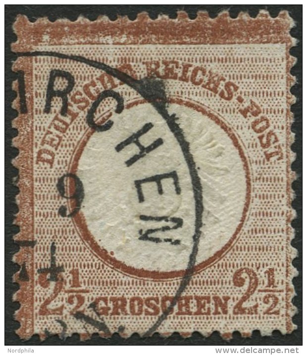 Dt. Reich 21b O, 1872, 21/2 Gr. Lilabraun, Farbfrisch, Feinst (2 Angesetzte Zahnspitzen), Mi. 800.- - Usados