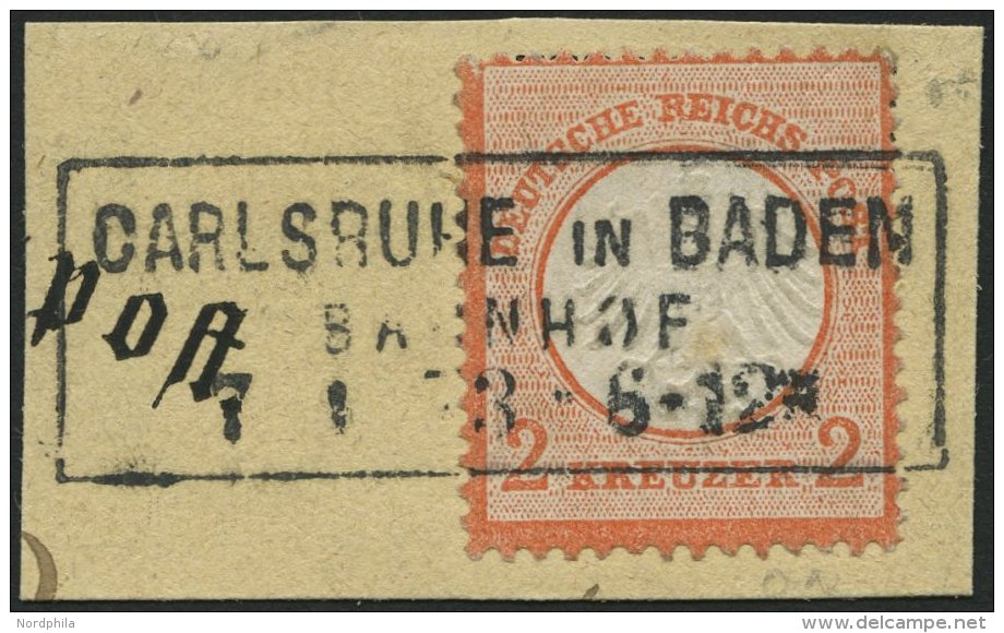 Dt. Reich 8 BrfStk, 1872, 2 Kr. R&ouml;tlichorange, Vollst&auml;ndiger R3 CARLSRUHE IN BADEN/BAHNHOF, Kabinettbriefst&uu - Gebraucht