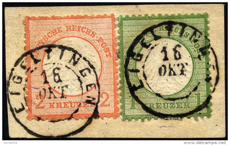 Dt. Reich 7/8 BrfStk, 1872, 1 Kr. Gelblichgr&uuml;n Und 2 Kr. Ziegelrot Auf Briefst&uuml;ck Mit K2 EIGELTINGEN, Pracht ( - Usados