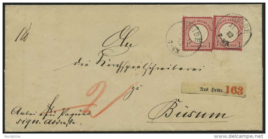 Dt. Reich 4 BRIEF, 1872, 1 Gr. Rotkarmin, 2x (&uuml;bliche Z&auml;hnung) Auf Paketbegleitbrief Von HEIDE Nach B&uuml;sum - Otros & Sin Clasificación