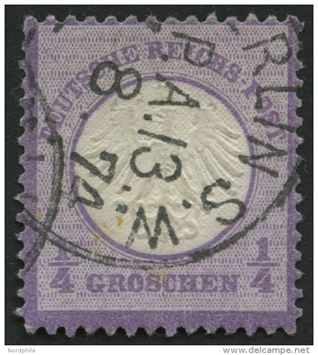 Dt. Reich 1 O, 1872, 1/4 Gr. Grauviolett, Normale Z&auml;hnung, Pracht, Gepr. Pfenninger, Mi. 120.- - Gebraucht