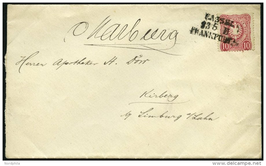 BAHNPOST DR 33 BRIEF, Kassel-Frankfurt, L3 Und Handschriftlich MARBURG Auf Brief Mit 10 Pfe. Karmin Von 1877, Pracht - Máquinas Franqueo (EMA)