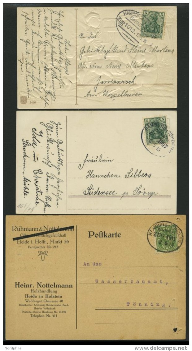 BAHNPOST Hamburg-T&ouml;nning (Zug 1012, 1067 Und 1910), 1915-23, 3 Karten Meist Pracht - Machines à Affranchir (EMA)