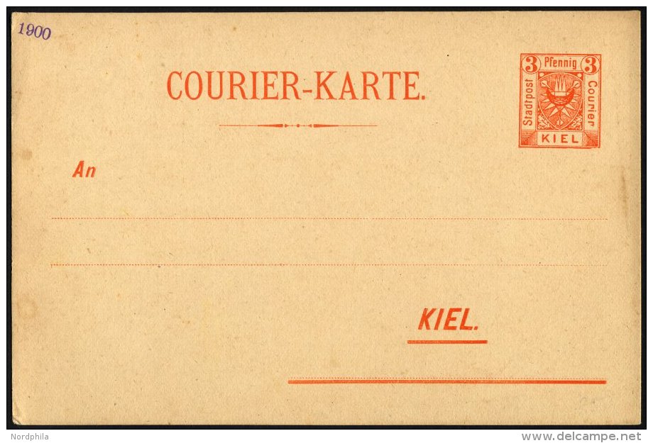 KIEL A P 28IIA BRIEF, COURIER: 1899, 3 Pf. Orange, Ohne Druckvermerk, Type II, 1900 Links Oben, Ungebraucht, Prachtkarte - Privatpost