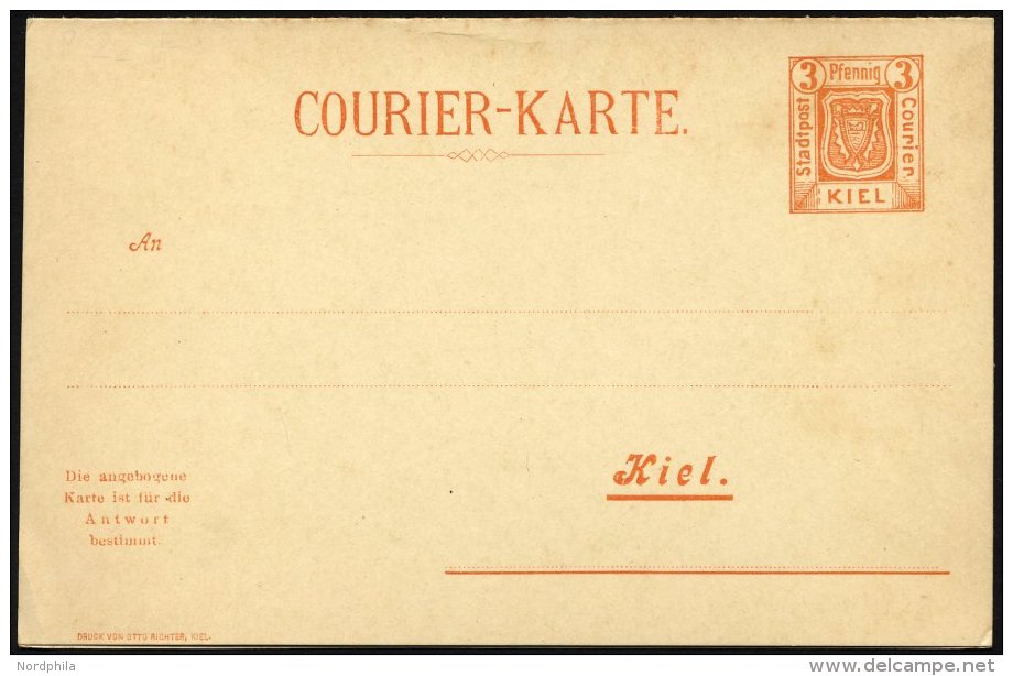 KIEL A P 22 BRIEF, COURIER: 1899, 3/3 Pf. Orange, Antwort-Doppelkarte, Ungebraucht, Pracht, R! - Privatpost