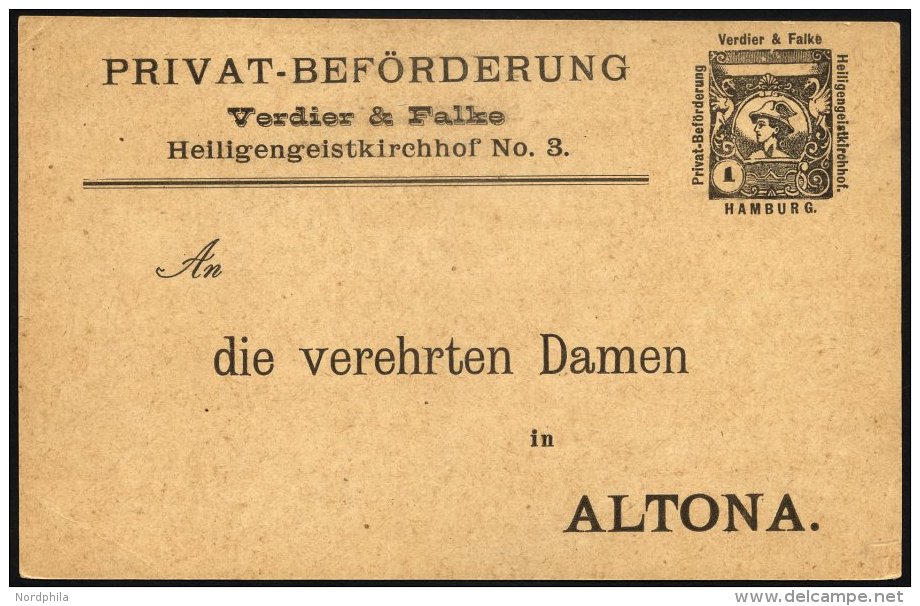 HAMBURG E PP 5 BRIEF, HAMMONIA II: 1889, Privatkarte 1 Pf. Schwarz, Ungebraucht, Pracht - Correos Privados & Locales