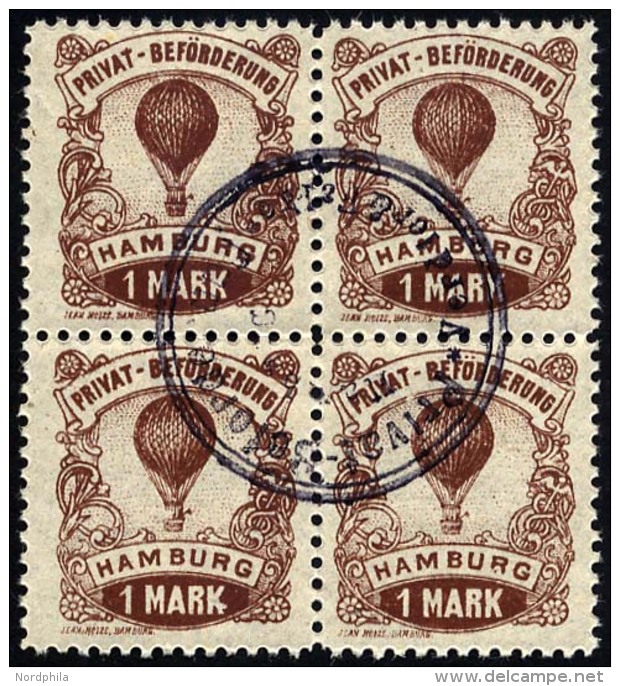HAMBURG E 16A VB O, HAMMONIA II: 1888, 1 M. Ballon, Gez&auml;hnt 111/2, Im Viererblock, Zentrischer Stempel, Mi. (100.-) - Privatpost