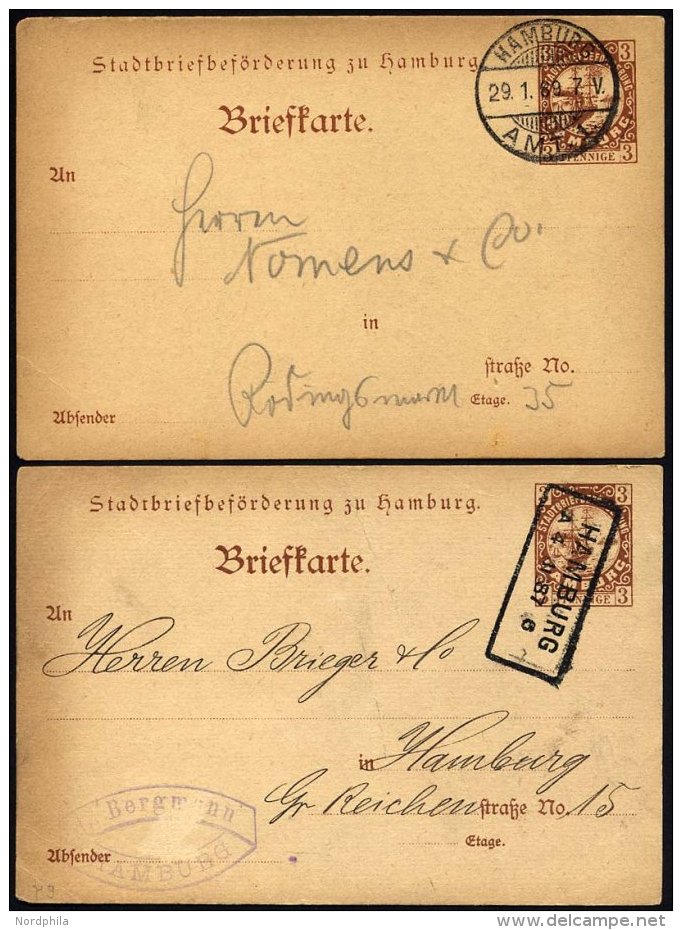 HAMBURG D P 9 BRIEF, HAMMONIA I: 1887/9, 3 Pf. Orangebraun, R2 HAMBURG A 4 Und K2 HAMBURG AMT 1, 2 Karten Feinst - Private & Local Mails